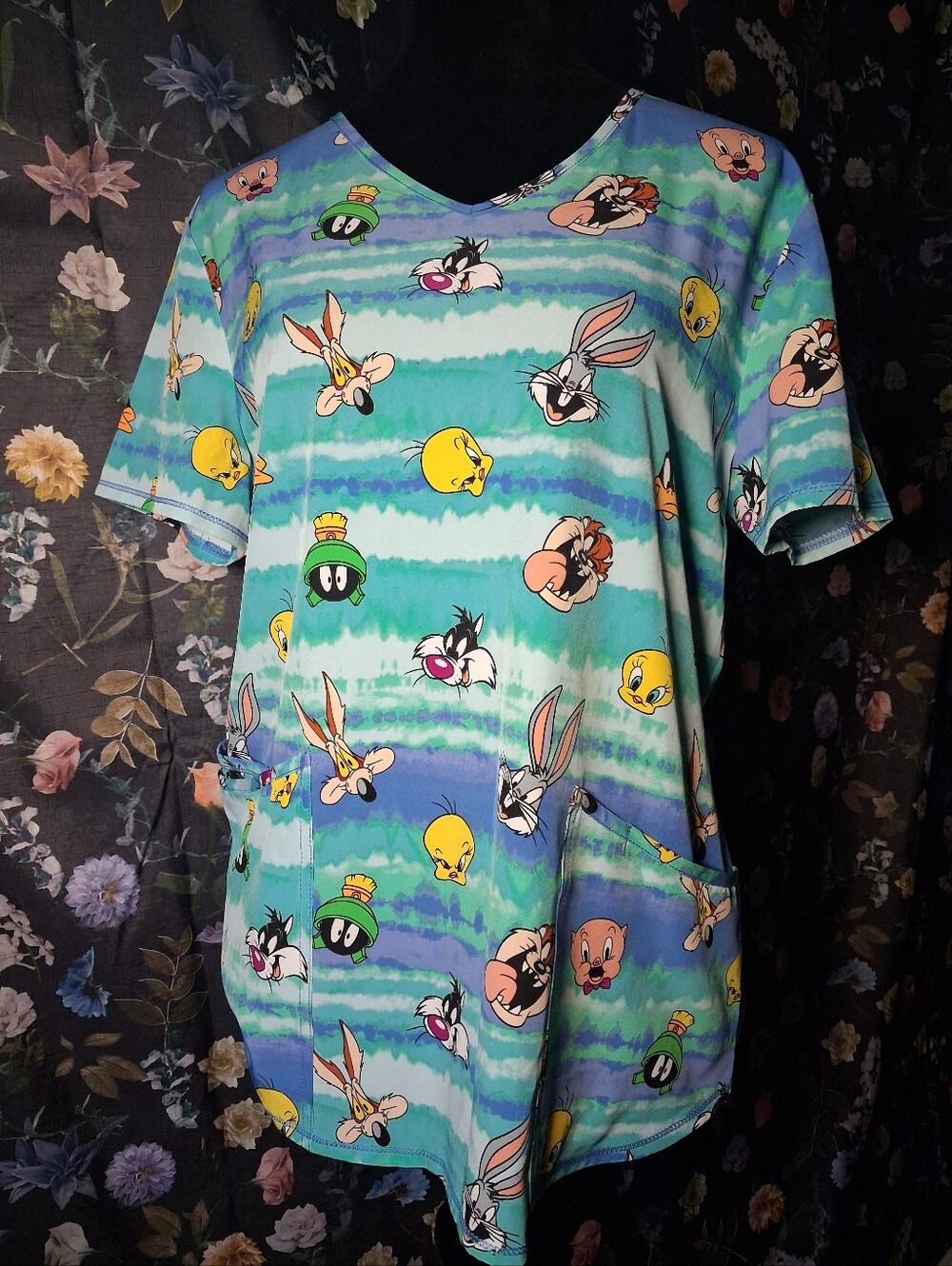 Aqua Stripe Short Sleeve Tee with Cartoon Character Print